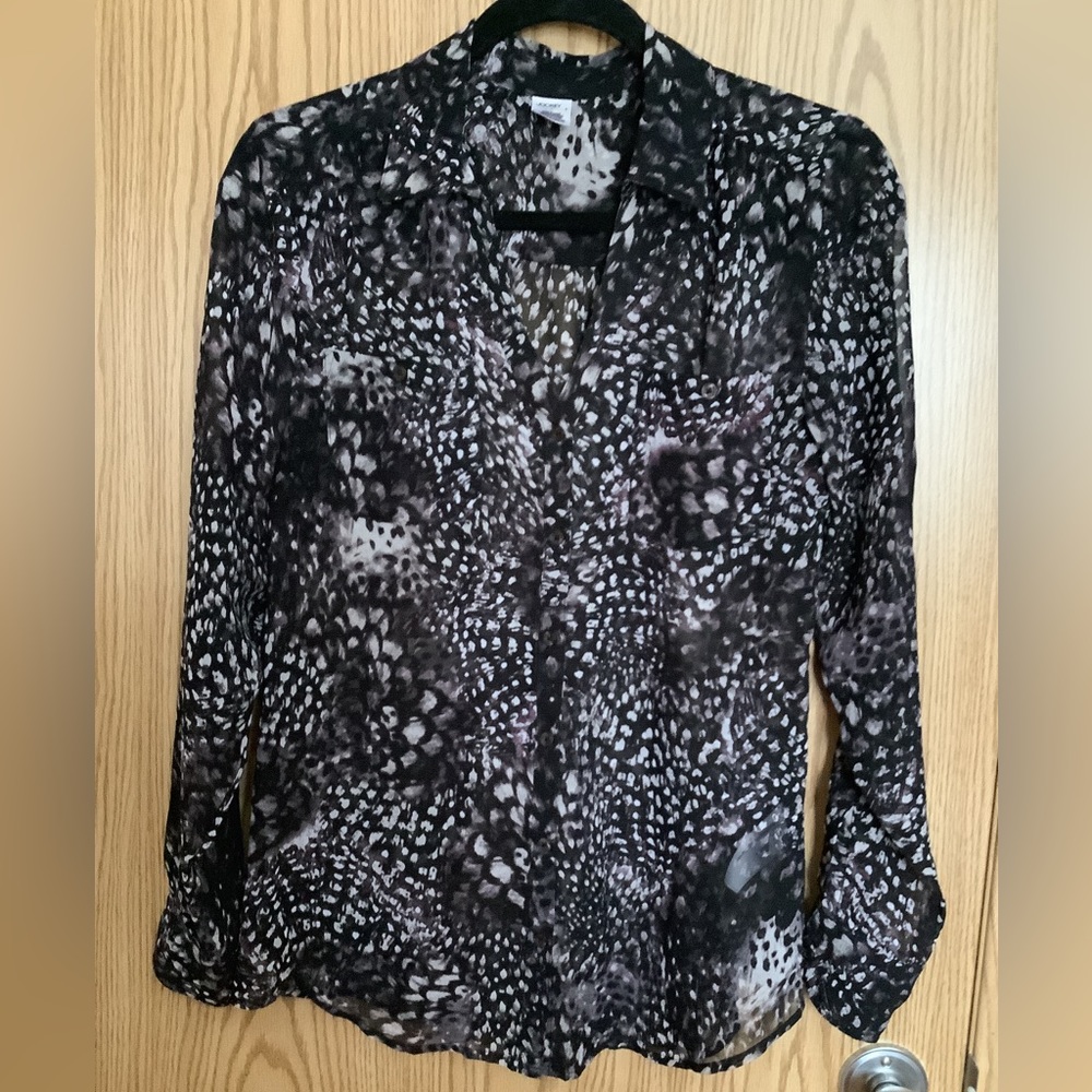 🍉 Jockey Person to Person blouse, animal print, button down, XS, EUC